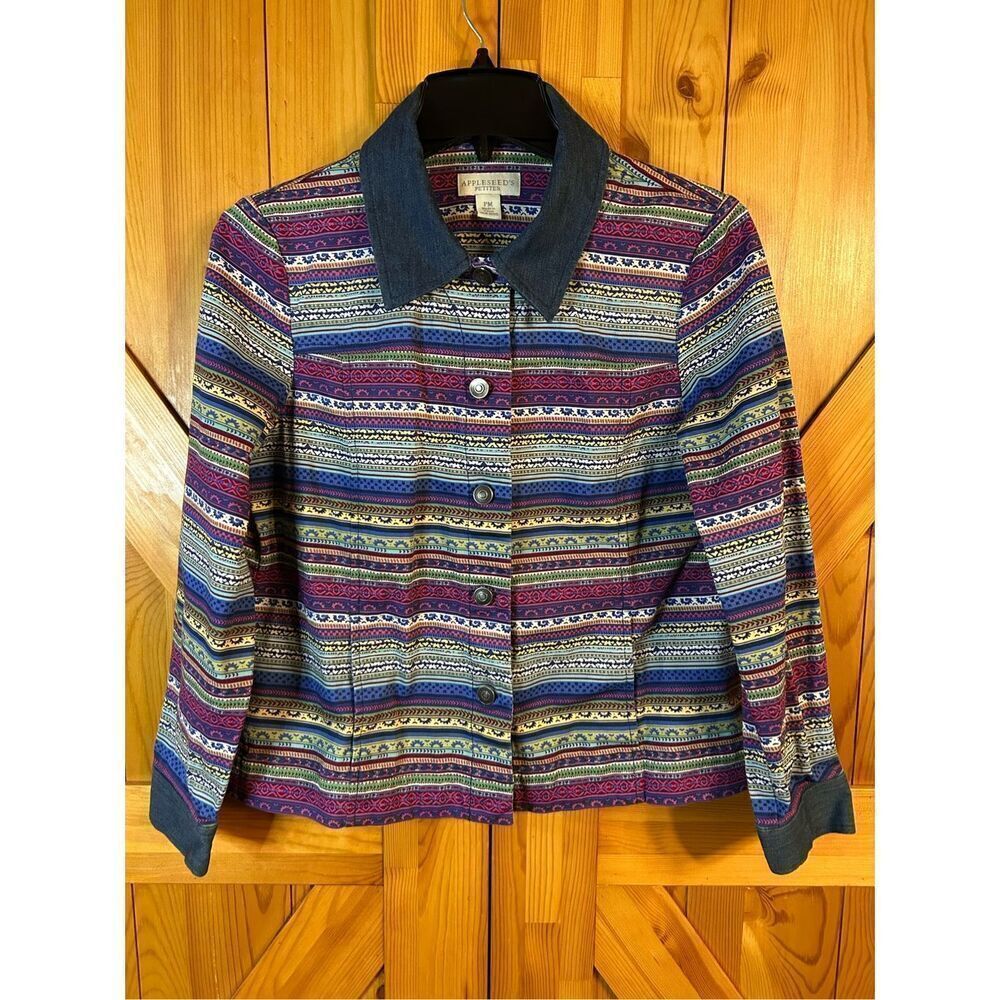 AppleSeed's Jacket Shirt Top Fall Colorful Denim Collar Ladies Sz Petite Medium